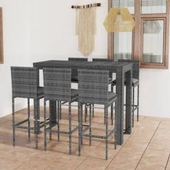 INLIFE Jeu De Bar De Jardin 7pcs Et Coussins Anthracite Résine Tressée