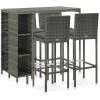 INLIFE Meuble De Bar De Jardin 5 Pcs Et Coussins Résine Tressée Gris