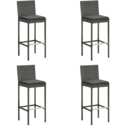 INLIFE Meuble De Bar De Jardin 5 Pcs Et Coussins Résine Tressée Gris -Table haute et bar Soldes 60303626 5