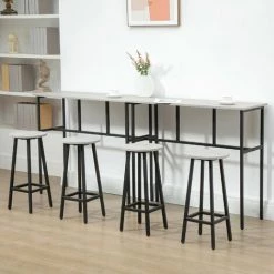 HOMCOM Ensemble Table De Bar Style Industriel 6 Pièces - 2 Tables, 4 Tabourets - Acier Noir Panneaux Particules Aspect Bois Gris - Gris -Table haute et bar Soldes 60352090 4