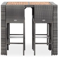 INLIFE Ensemble De Bar 5 Pcs Résine Tressée Et Bois D'acacia Gris -Table haute et bar Soldes 60598954 3