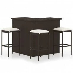 INLIFE Meuble De Bar De Jardin 4 Pcs Et Coussins Résine Tressée Marron