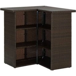 INLIFE Meuble De Bar De Jardin 4 Pcs Et Coussins Résine Tressée Marron -Table haute et bar Soldes 60599474 5