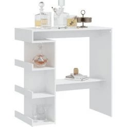INLIFE Table De Bar étagère De Rangement Blanc 100x50x101,5 Cm 10 INLIFE Table De Bar étagère De Rangement Blanc 100x50x101,5 Cm -Table haute et bar Soldes 60599659 4