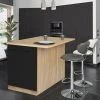 IDMARKET Ilot Central IVO 120 Cm Bois Façon Hêtre Portes Noires Avec Plan De Travail -Table haute et bar Soldes 60618053 1
