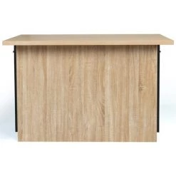 IDMARKET Ilot Central IVO 120 Cm Bois Façon Hêtre Portes Noires Avec Plan De Travail -Table haute et bar Soldes 60618053 5