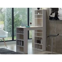VENTE-UNIQUE.COM Meuble De Bar Avec Rangements - MDF - Naturel Et Blanc - SKARN - Naturel Clair, Blanc -Table haute et bar Soldes 60631656 2