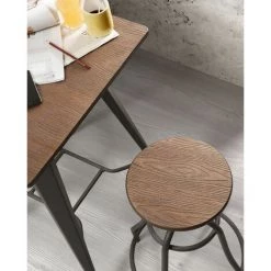 Table Haute En Acier Et Bois De Bambou Massif - Longueur 60 X Profondeur 60 X Hauteur 104 Cm -PEGANE- -Table haute et bar Soldes 60661953 4