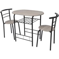 NOVA Table De Salle à Manger Et 2 Tabourets Pour Petit Déjeuner En Bois Et En Chêne En Métal Ensemble De Meuble Pour Salle à Manger MDF -Table haute et bar Soldes 60816621 2
