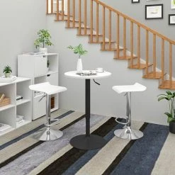 WOLTU Table De Bar Ronde. Réglable En Hauteur 69.5-91.5 Cm. Pivotante à 360°. Table De Bistrot. Blanc. BT35sz -Table haute et bar Soldes 61162879 3