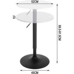 WOLTU Table De Bar Ronde. Réglable En Hauteur 69.5-91.5 Cm. Pivotante à 360°. Table De Bistrot. Blanc. BT35sz -Table haute et bar Soldes 61162879 4
