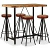 SUPERMARKET Ensemble De Bar Bois De Récupération Cuir Véritable Et Toile 5 Pcs -Table haute et bar Soldes 61304220 1