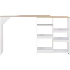 SUPERMARKET Table De Bar Avec Tablette Amovible 138x40x120 Cm Blanc Et Naturel -Table haute et bar Soldes 61304277 3