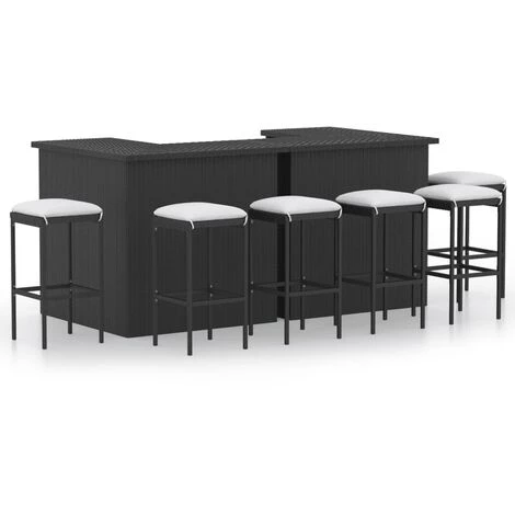 FIMEI Meuble De Bar De Jardin 8 Pcs Avec Coussins Résine Tressée Noir 3 FIMEI Meuble De Bar De Jardin 8 Pcs Avec Coussins Résine Tressée Noir