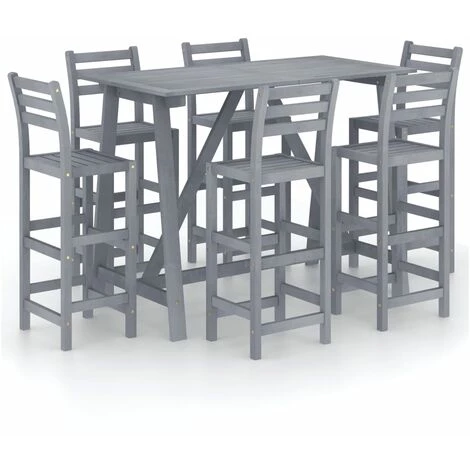FIMEI Ensemble De Bar D'extérieur 7 Pcs Gris Bois D'acacia Massif 4 FIMEI Ensemble De Bar D'extérieur 7 Pcs Gris Bois D'acacia Massif – Image 2