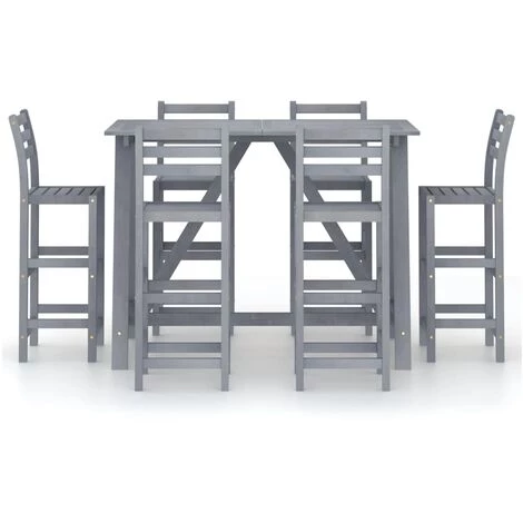 FIMEI Ensemble De Bar D'extérieur 7 Pcs Gris Bois D'acacia Massif 5 FIMEI Ensemble De Bar D'extérieur 7 Pcs Gris Bois D'acacia Massif – Image 3