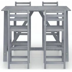 FIMEI Ensemble De Bar D'extérieur 5 Pcs Gris Bois D'acacia Massif -Table haute et bar Soldes 61380417 3