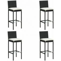 FIMEI Meuble De Bar De Jardin 5 Pcs Et Coussins Résine Tressée Noir -Table haute et bar Soldes 61382118 5