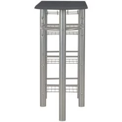 FIMEI Ensemble De Bar Avec étagères 3 Pcs Bois Et Acier Noir -Table haute et bar Soldes 61382298 4