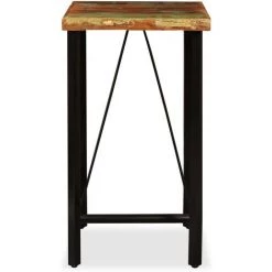 FIMEI Ensemble De Bar 3 Pcs Bois De Récupération Cuir Véritable Et Toile -Table haute et bar Soldes 61383011 3