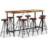 FIMEI Ensemble De Bar 9 Pcs Bois De Récupération Et Cuir Véritable