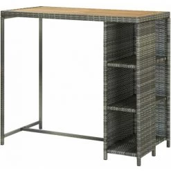 SUPERMARKET Table De Bar Avec Rangement Gris 120x60x110 Cm Résine Tressée -Table haute et bar Soldes 63656773 4