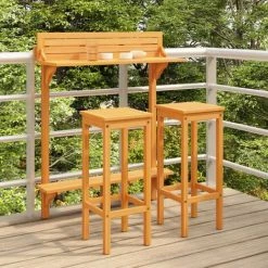 SUPERMARKET Ensemble De Bar De Balcon 3 Pcs Bois D'acacia Solide