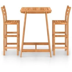 SUPERMARKET Ensemble De Bar D'extérieur 3 Pcs Bois D'acacia Massif -Table haute et bar Soldes 63658453 3