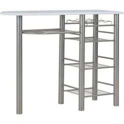 SUPERMARKET Ensemble De Bar Avec étagères 3 Pcs Bois Et Acier Blanc -Table haute et bar Soldes 63677338 3