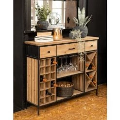LES TENDANCES Comptoir De Bar 3 Tiroirs Bois Clair Pieds Métal Cora L 121 Cm -Table haute et bar Soldes 64041594 3