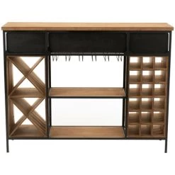 LES TENDANCES Comptoir De Bar 3 Tiroirs Bois Clair Pieds Métal Cora L 121 Cm -Table haute et bar Soldes 64041594 5
