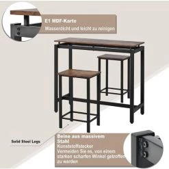 LEISEN Ensemble Table Et Chaises En Bois De Fer, Table Et Chaises De Cuisine, Table De Bar Et Tabourets De Bar, Restaurant, Table Haute En Bois Foncé -Table haute et bar Soldes 64074206 2