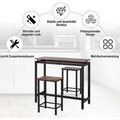 LEISEN Ensemble Table Et Chaises En Bois De Fer, Table Et Chaises De Cuisine, Table De Bar Et Tabourets De Bar, Restaurant, Table Haute En Bois Foncé -Table haute et bar Soldes 64074206 3