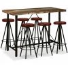 FUHUIDATRADING Ensemble De Bar 7 Pcs Bois Massif Recyclé Et Cuir Véritable -Table haute et bar Soldes 64520051 1