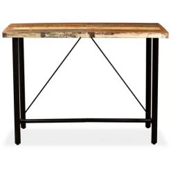 FUHUIDATRADING Ensemble De Bar 7 Pcs Bois De Récupération Cuir Véritable Et Toile -Table haute et bar Soldes 64520369 3