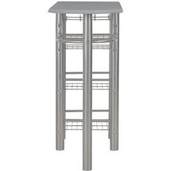PESCE Ensemble De Bar Avec étagères 3 Pcs Bois Et Acier Gris -Table haute et bar Soldes 64872007 4