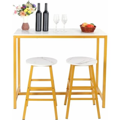 ONEVAN Table De Bar Stylisée Avec 2 Tabourets Ensemble De Meubles Modernes Simples Pour Cuisine Salle De Jeux Salon 3 ONEVAN Table De Bar Stylisée Avec 2 Tabourets Ensemble De Meubles Modernes Simples Pour Cuisine Salle De Jeux Salon
