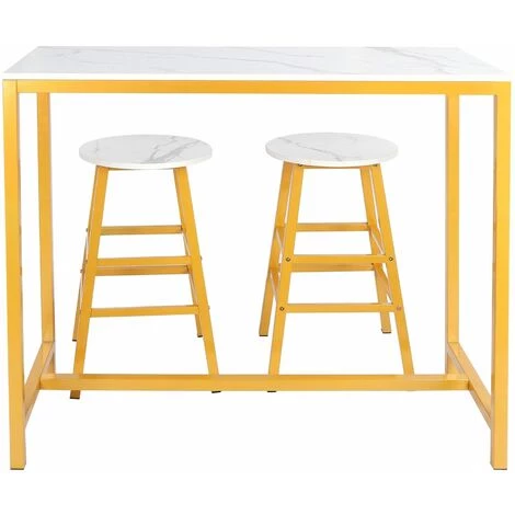 ONEVAN Table De Bar Stylisée Avec 2 Tabourets Ensemble De Meubles Modernes Simples Pour Cuisine Salle De Jeux Salon 6 ONEVAN Table De Bar Stylisée Avec 2 Tabourets Ensemble De Meubles Modernes Simples Pour Cuisine Salle De Jeux Salon – Image 4