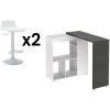 VENTE-UNIQUE.COM Ensemble "Mange Debout" : Meuble De Bar SATURNE + 2 Tabourets De Bar CALAS - Blanc Et Béton - Gris, Blanc -Table haute et bar Soldes 65946902 1