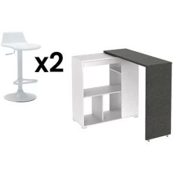 VENTE-UNIQUE.COM Ensemble "Mange Debout" : Meuble De Bar SATURNE + 2 Tabourets De Bar CALAS - Blanc Et Béton - Gris, Blanc