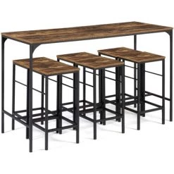 IDMARKET Table Haute De Bar DAYTON Et 6 Tabourets Effet Vieilli Design Industriel -Table haute et bar Soldes 66890078 4