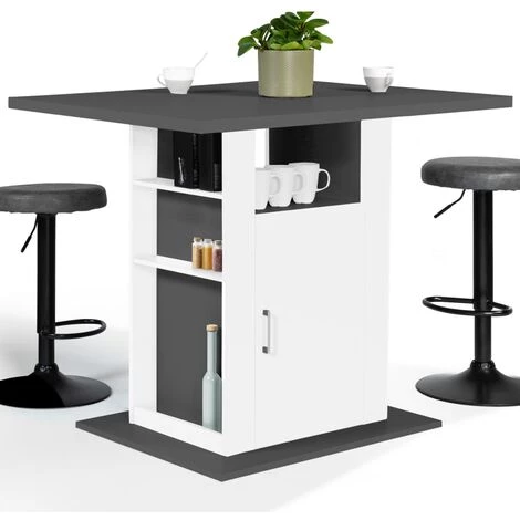 IDMARKET Ilot Central UGO 110 Cm Plateau Bois Gris Et Blanc Avec Rangements 4 IDMARKET Ilot Central UGO 110 Cm Plateau Bois Gris Et Blanc Avec Rangements – Image 2