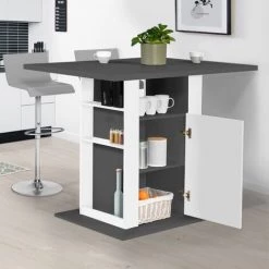 IDMARKET Ilot Central UGO 110 Cm Plateau Bois Gris Et Blanc Avec Rangements 9 IDMARKET Ilot Central UGO 110 Cm Plateau Bois Gris Et Blanc Avec Rangements -Table haute et bar Soldes 66978819 3
