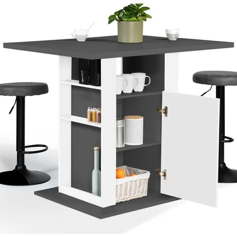 IDMARKET Ilot Central UGO 110 Cm Plateau Bois Gris Et Blanc Avec Rangements 6 IDMARKET Ilot Central UGO 110 Cm Plateau Bois Gris Et Blanc Avec Rangements – Image 4