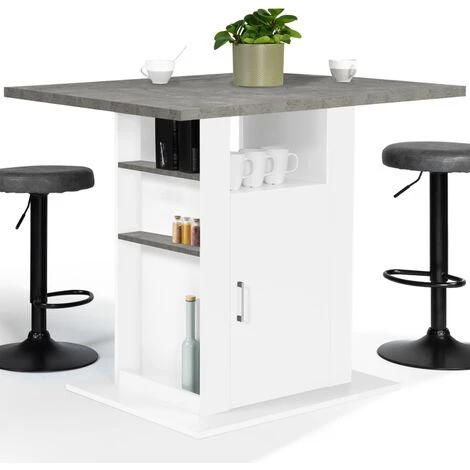 IDMARKET Ilot Central UGO 110 Cm Plateau Effet Béton Et Blanc Avec Rangements 4 IDMARKET Ilot Central UGO 110 Cm Plateau Effet Béton Et Blanc Avec Rangements – Image 2