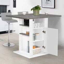 IDMARKET Ilot Central UGO 110 Cm Plateau Effet Béton Et Blanc Avec Rangements 9 IDMARKET Ilot Central UGO 110 Cm Plateau Effet Béton Et Blanc Avec Rangements -Table haute et bar Soldes 66978823 3