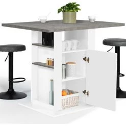 IDMARKET Ilot Central UGO 110 Cm Plateau Effet Béton Et Blanc Avec Rangements 10 IDMARKET Ilot Central UGO 110 Cm Plateau Effet Béton Et Blanc Avec Rangements -Table haute et bar Soldes 66978823 4