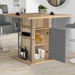 IDMARKET Ilot Central UGO 110 Cm Bois Gris Et Imitation Hêtre Avec Rangements Design Industriel -Table haute et bar Soldes 67263537 3
