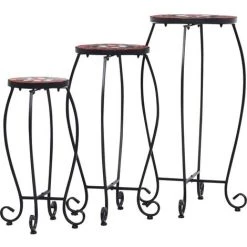 DOC&ET² Tables Mosaïque 3 Pcs Terre Cuite Et Blanc Céramique - Brun -Table haute et bar Soldes 67315527 3