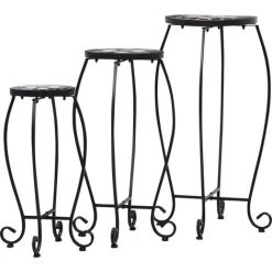 DOC&ET² Tables Mosaïque 3 Pcs Noir Et Blanc Céramique - Noir